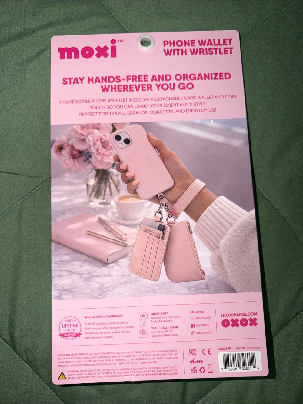 Moxi Pink Phone Wallet with Wristlet Strap - Hands-Free Card & Coin Pouch
